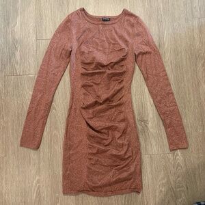 EXPRESS Shimmer Rouched Long Sleeve Bodycon Dress